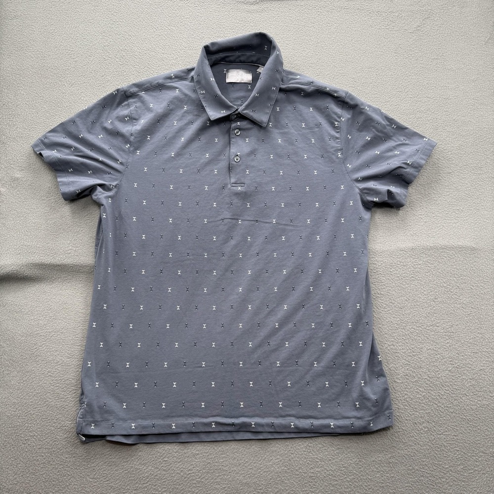 Hickey Freeman Polo Shirt Mens XL Blue Geometric Print Pima Cotton Stretch